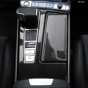 カーボンカラーセンター コンソール ギア シフト パネル 装飾 カバー トリム 2個 アウディ A6 C8 2019 LHDカー スタイリング アクセサリー