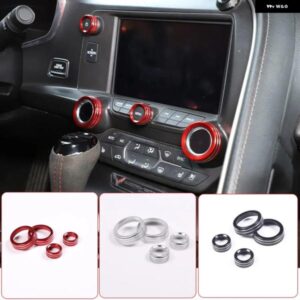 シボレー コルベット C7 2014-2019 アルミ 合金 シルバー/レッド カー エアコン ボリュームノブカバー カーアクセサリー