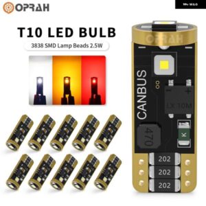 10個 T10 W5W 194 501 LED CANバス 車内灯 3 SMD 3838 チップ ホワイト 計器灯 電球 ランプ ホワイト 6000K 12V