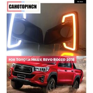 トヨタ ハイラックス レボ ロッコ 2018 DRL LED デイタイム ランニングライト ディグライト 12V ABS フォグランプ カバー ターンイエローシグナル付き