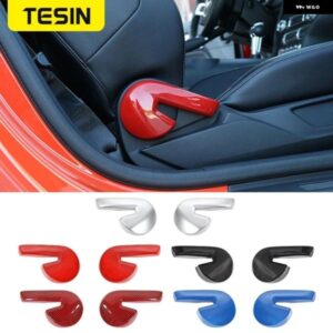 2PCS カーシート調整バックレストハンドル ボタン スイッチ フレーム カバー トリム フォード マスタング 2015 2016 2017 インテリア アクセサリー