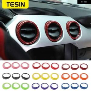 ABS カーボン 車 ダッシュボード エアコン 吹き出し口 装飾 カバー ステッカー アクセサリー フォード マスタング2015年以降