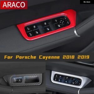 ポルシェ カイエン 2018 2019 AKSESORIS MOBIL インテリア MERAH SERAT KARBON WARNA PERAK KACA JENDELA BERALIH PENUTUP トリム モービル