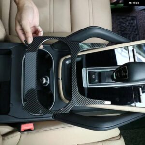 ポルシェ カイエン 18-23 ABS カーボン/シルバー カーセンター コンソール カップ ホルダー パネル カバー フレーム トリム ステッカー カーアクセサリー