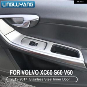ボルボ XC60 S60 V60 ステンレス インナードア アームレスト ウィンドウリフト ボタン カバー インテリア トリム 7個/4個 カー スタイリング 2010-2017