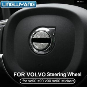 ボルボ XC60 S90 XC90 V90 S60 V60 メタル+ラインストーン ステアリングホイール センター トリム デコレーション ステッカー 2枚 カー スタイリング
