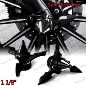 ブラック スパンブレード スピニング アクスル キャップ ハーレー 1-1/8インチ ツーリング 2008-2022 ストリート グライド ダイナ スポーツスター 883 1200