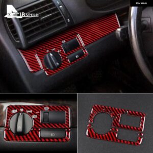リアルソフトカーボン 装飾 ヘッドライト スイッチ ボタン BMW E46 1998-2006 3シリーズカー ステッカー アクセサリー - A　Red
