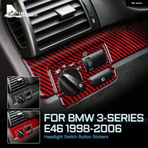 リアルソフトカーボン 装飾 ヘッドライト スイッチ ボタン BMW E46 1998-2006 3シリーズカー ステッカー アクセサリー