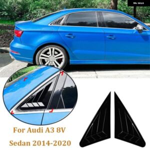 2014-2020 アウディ A3 S3 8V セダン 光沢ブラック トライアングルルーバー シャークギル型 リアウィンドウ 装飾 ウィンドウベント ステッカー