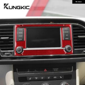 車用 セントラ ル コントロール スクリーン トリム リアルソフトカーボン ステッカー SEAT LEON 2013 - 20 LHD RHD - For　AC　Red
