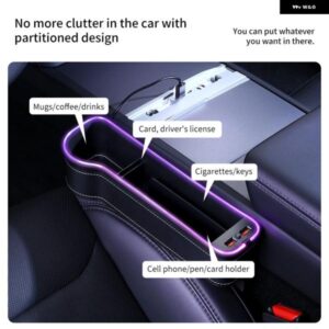 多機能カップ ホルダー 隙間 収納 ボックス カーシート隙間QC3.0 USB 7色LED充電補助車両 - Right