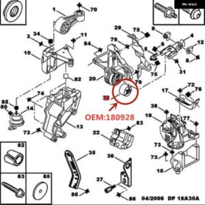適合 シトロエン C5 C6 プジョー 407 607 エンジン 右下フットブッシング弾性アーティキュレーション OEM: 180928 ブリッジブッシング - Made　in　France