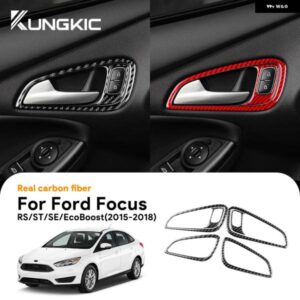 リアルソフトカーボン ステッカー フォード フォーカス SE RS ST エコブースト 2015 - 18 LHD RHD 車内 ドアハンドル パネル トリム