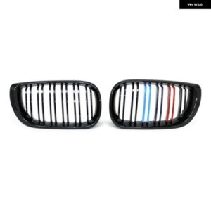 ペアカーフロントキドニー グリル グロスブラック2スラットフード グリル BMW 3シリーズE46 4ドア2002-2005 レーシング グリル - Double　Line　Carbon