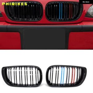 ペアカーフロントキドニー グリル グロスブラック2スラットフード グリル BMW 3シリーズE46 4ドア2002-2005 レーシング グリル