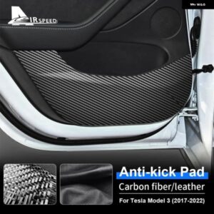 ドア マット テスラ モデル 2017-2022 2023 レザー カーボン ステッカー 汚れ防止 キック パッド 車内アクセサリー