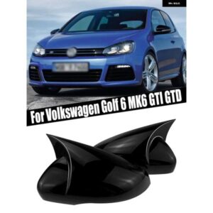 2X 光沢ブラック カーボンルック サイドミラー カバー キャップ ウィング リアビューミラー キャップ VW フォルクスワーゲン ゴルフ 6 MK6 GTI GTD
