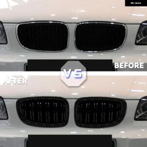 車用グロッシーブラック グリル フロントキドニー グリル BMW E81 E87 E82 E88 128I 130I 135I 07-11 デュアルスラット ダブルライン グリル - M　Colour