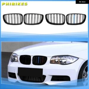 車用グロッシーブラック グリル フロントキドニー グリル BMW E81 E87 E82 E88 128I 130I 135I 07-11 デュアルスラット ダブルライン グリル