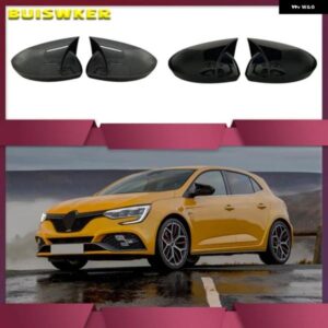 バット スタイル ABS プラスチック 2ピース ミラー カバー キャップ リアビューケース グロスブラック ルノー メガーヌ 4 2016 - 2019