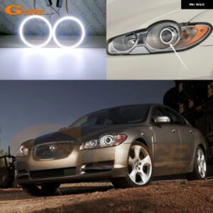 ジャガー XF X250 プレフェイスリフト 2008 - 11 キセノン ヘッドライト デイライト 超高輝度 COB LED エンジェルアイキット ハローリング