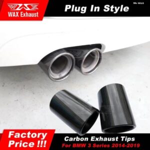 1個 カーアクセサリー カーボン エキゾーストチップ マットグロスブラック マフラー パイプ ノズル BMW 3シリーズ 2014-2017 AKロゴ付き