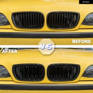 車用フロント バンパー グリル レーシング グリル キドニーデュアルライン グリル グロスブラック グリル BMW 3シリーズ E46 4ドア 2002-2005 - Gloss　black