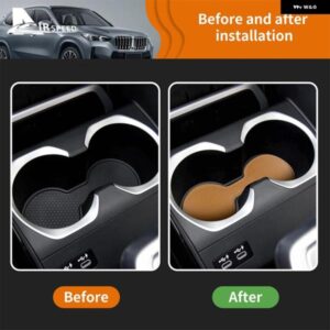レザー BMW X1 U11 2023 車内ドアスロットマット 滑り止めカップ ホルダー コースター パッド 防水 防塵 アクセサリー 17個 - RHD-BROWN