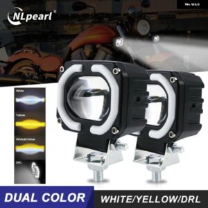 2個 30W オートバイ バイク LED ヘッドライト 補助スポットライト ブルーホワイト デュアルカラー フォグランプ 10V-28V ミニLED作業灯