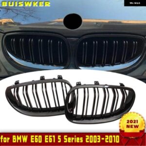 1ペアグロスブラックフロントキドニー グリル ダブルスラットダブルライン グリル BMW E60 E61 5シリーズ2003-2010カーアクセサリークーペ