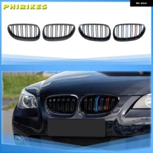 車用フロント バンパー グリル キドニー レーシング グリル グリル BMW E60 E61 5シリーズ 2003-2009 グロスブラック オートダブルスラット グリル