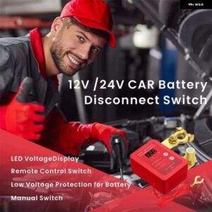 240A キルスイッチ 12V リモートバッテリー切断スイッチ LED電圧表示付き 自動電源遮断スイッチ 自動 - Red