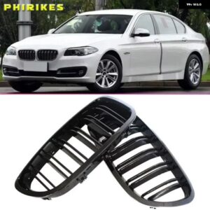 ブラックフロントキドニーダブルスラット グリル BMW 5シリーズF10 F11 F18 2010-2017デュアルライン レーシング グリル