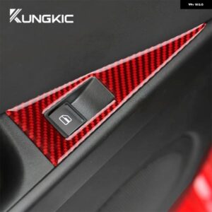 リアルソフトカーボン ステッカー シートレオン 2005 - 12 LHD RHD 車 4ドア ウィンドウ ボタン パネル トリム - For　LHD　Red　Carbon