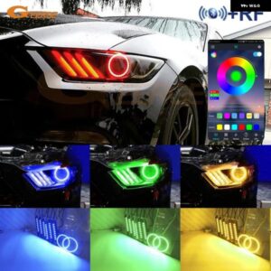 フォード マスタング 2015 2016 2017 BTアプリRFワイヤレスマルチカラー超高輝度RGB LEDエンジェルアイキット ハローリングDRLボード付き - 2　pcs　rings　kit