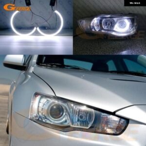 超高輝度デイライト COB LED エンジェルアイズ ハローリング 三菱 ランサー 10 X EVO 2008-2015 キセノン ヘッドライト