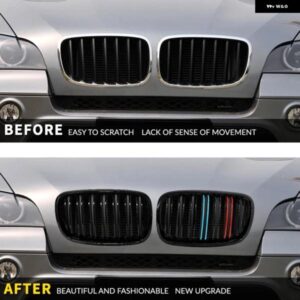 左右ペア E70 / E71 グロスブラック ダブルスラット キドニー グリル フロント バンパー グリル BMW X5 X6 2007-2013 - Double　Line　Black