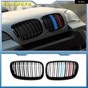 左右ペア E70 / E71 グロスブラック ダブルスラット キドニー グリル フロント バンパー グリル BMW X5 X6 2007-2013