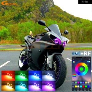 ヤマハ R1 YZF-R1 2009 - 14 RFリモートBTアプリマルチカラー超高輝度RGB LEDエンジェルアイキット ハローリング