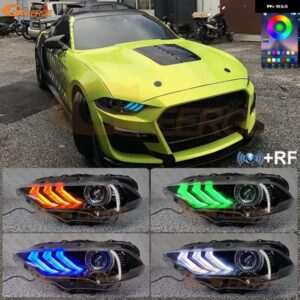 フォード マスタング 2018 - 21 OEM DRLボード BLUETOOTHアプリ マルチカラー 超高輝度RGB LEDエンジェルアイキット ハローリング