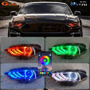 フォード マスタング 2018 - 21 RFリモートBLUETOOTHアプリマルチカラー超高輝度RGB LEDエンジェルアイハローリングDRLボード