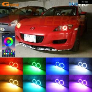 マツダ RX8 RX-8 RX 8 2004 - 08 BTアプリ RFリモート マルチカラー 超高輝度 RGB LED エンジェルアイキット ハローリング