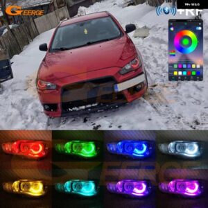 三菱 ランサー 10 X EVO BTアプリ RFリモート コントロール 超高輝度マルチカラーRGB LEDエンジェルアイキット ハローリング デイライト