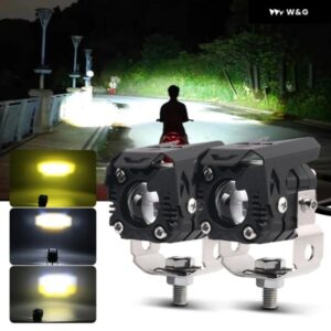 2X オートバイ バイク LED アウター ヘッドライト 超高輝度 双眼凸レンズ スポットライト デュアルカラー ホワイト イエロー バイク アクセサリー