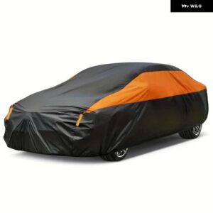 汎用 フルカーカバー 屋外 防水 太陽雨雪 UV 190T ポリエステルカバー セダン黒オレンジスプライシング カスタムパーツ アクセサリー 交換