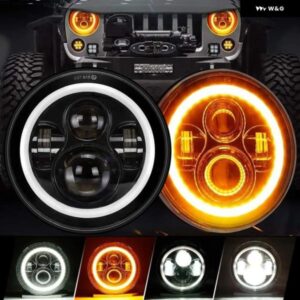 車 7インチ LED ヘッドライト ジープ ラングラー JK TJ LADA URBAN NIVA 4X4 フロント DRL エンジェルアイズ ハローライト 自動車 アクセサ - 2pc　Side　Halo