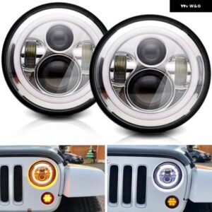 車 7インチ LED ヘッドライト ジープ ラングラー JK TJ LADA URBAN NIVA 4X4 フロント DRL エンジェルアイズ ハローライト 自動車 アクセサ - 2pc　With　Halo2