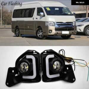トヨタ ハイエース 2014-18 車 LED DRL デイタイム ランニングライト 黄色 ウィンカー 防水 フォグランプ カバー カスタムパーツ アクセサ - White　and　Yellow
