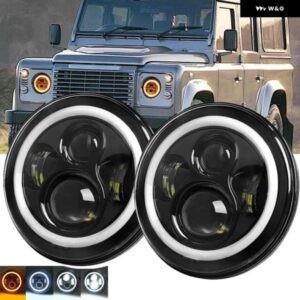 車ブラック 7インチ ヘッドライト ランドローバー ディフェンダー 90/110 LED ヘイロー エンジェルアイズ ヘッドライト 7インチ VAZ 2121 L